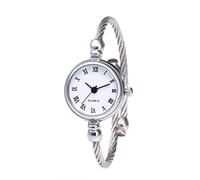 Snner Women Silver Cable White Dial Analogue Quartz Bangle Watch with Metal Band Cuff Bracelet Watch Fashion Daily Wrist Watches for Girls Women Roman Numerals