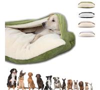 Sno-ozies Snuggles Burrows Bed, Removable Covered Burrow Dog Bed, Dog Calming Blanket, Cozy Nest Style Deeper Sleep for Dogs and Cats, Cottons Linen Surface and Plush Surface Optional (Green,M)