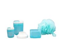 SNOAP Theia Accessories Bundle - Glossy White & SNOAP Blue - Large & Small On-the-go Dispensers, Funnel, Recycled Ocean Plastic Shower Puff & SNOAP Box - Main Dispenser NOT Included