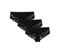 Snocks Underwear Ladies Hipster Lace (3X) Underpants Ladies Panty Organic Cotton (as8, numeric, numeric_10, regular, regular, 3x Black, 10)