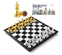 Snocyo Chess Board Set Age 14+, Magnetic Folding Chess Set, Educational Toys Gifts, Portable Travel Chess Games, Board Games For Kids Adults (Glod/Silver)