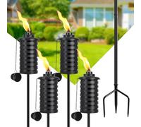SNOGSWOG Black Metal Garden Torches Set of 4, 16 Oz, 59 Inch, Modern Style, Outdoor Citronella Torches with 3-Prong Grounded Stake