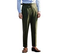 Snoly Men's Spring Fall Retro Cotton Tapered Leg Flat Front Chino Pant Straight Western Gurkha Pants, Army, Large