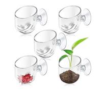 SNOMEL 5 Pieces Clear Aquarium Plant Holder with Suction Cup, Acrylic Aquatic Fish Tank Plant Holder Pot, Transparent Hanging Aquarium Planter Cup Fish Shrimp Feeder for Aquascape Decoration