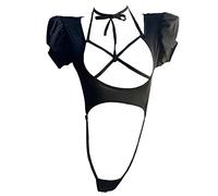 SNOMYRS Japanese Lingerie Sexy Cosplay Lingerie For Women Anime Swimsuit Anime Bikini Bodysuit Keyhole Cheongsam Jumpsuit - Black