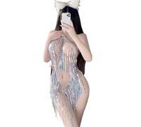 SNOMYRS Rave Outfits For Women Sexy Sequin Fringe Mini Skirt Bodysuit Dance Music Festivals Halloween Cosplay Lingerie