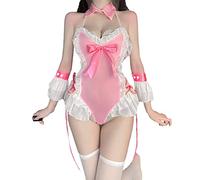 SNOMYRS Sexy Bunny Costume Cosplay Maid Japanese Anime Kawaii Pink Naughty Babydoll Bodysuit