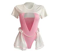SNOMYRS Sexy Bunny Costume Kawaii Lingerie Teddy Crotch Romper Pink Cat Maid Outfit Anime Cosplay Adult Onesie Bodysuit