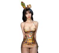 SNOMYRS Sexy Bunny Costume Shiny Holographic Latex Bodysuit Adult Halloween Rabbit Outfit Devil Cosplay Lingerie Set