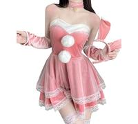 SNOMYRS Sexy Bunny Suit Cosplay Lingerie Mrs Claus Costume Kawaii Roleplay Santa Outfit For Easter Halloween Christmas Pink