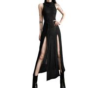 SNOMYRS Sexy Women Gothic Dresses High Slit Deep V Neck Plus Size Dress Sleeveless Cocktail Thigh Split Maxi Club Party Dresses