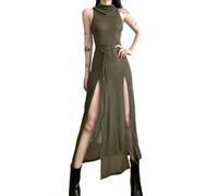 SNOMYRS Sexy Women Gothic Dresses High Slit Deep V Neck Plus Size Dress Sleeveless Cocktail Thigh Split Maxi Club Party Dresses