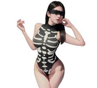 SNOMYRS Skeleton Cosplay Halloween Glow-in-the-Dark Costume Anime Bodysuit | Sexy Skull Anime Outfit, Skeleton Sleeveless Rave Outfit, Gothic Top Rattling Bones Jumpsuit, Cos Swimsuit Lingerie
