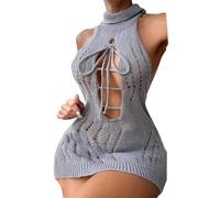 SNOMYRS Virgin Killer Sweater Mesh Backless Turtleneck Pullover Sweater Dress Open Back Japanese Sexy Cosplay Lingerie Costume