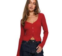 SNOMYRS Women Knitted Cardigan Long Sleeve Shirts Ribbed Knit Button Down Sweater Lightweight Cropped Top