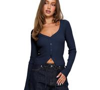 SNOMYRS Women Knitted Cardigan Long Sleeve Shirts Ribbed Knit Button Down Sweater Lightweight Cropped Top