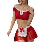 SNOMYRS Women Maid Outfit Uniform Mesh Lace Dress Sexy Kawaii French Lolita Lingerie Apron Anime Cosplay Costume