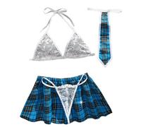 SNOMYRS Women Schoolgirl Lingerie Costume Outfit School Girl Lingerie Set Lace Top And Skirt Student Cosplay Roleplay