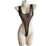 SNOMYRS Women Sexy See-Through High Cut Bodysuit Thong Leotard Sleeveless Lingerie One-Piece Mesh Bikini Valentine Custumes