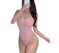 SNOMYRS Women Sheer Lingerie Mesh Teddy Bodysuit Fishnet One Piece Underwear Sleeveless Swimsuit U-neck High Cutout Nightwear