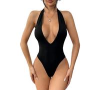 SNOMYRS Women's Bodysuit Halter Tops Deep V Neck Backless Body Suits Tank Top Going Out Shapewear Sleeveless Body Suit