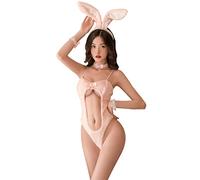 SNOMYRS Womens Lingerie Sexy Bunny Suit Lace Anime Rabbit Senpai Cosplay Outfit Set Bodysuit Easter Nightwear Valentine's Day