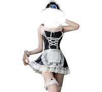 SNOMYRS Women's Sexy French Lace Maid Outfit Costume Anime Cosplay Lingerie Roleplay Dress Naughty Apron Black