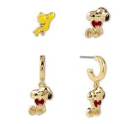Snoopy and Woodstock Gold Plated Huggie and Stud Earring Set for Girls, Women