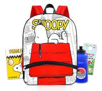 Snoopy Backpack Kids - Bundle with 16" Peanuts Backpack Plus Tattoos, Water Bottle, More | Snoopy School Bag Set for Kids, Boys, Girls