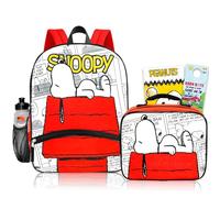 Snoopy Backpack with Lunch Box - Bundle with 16” Peanuts Backpack and Lunch Box Plus Water Bottle, Tattoos, More | Snoopy School Bag for Kids