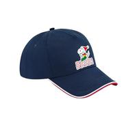 Snoopy BRR!, Christmas Snoopy with Santa Cap, Cotton Authentic 5 Panel Piped Cap, Unisex Sports Cap. (Cotton, French Navy Classic Red White)