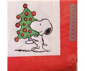 Snoopy Christmas Tree Beverage Napkins, Set of 40, 3 ply, 5x5 folded