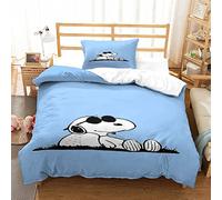 Snoopy Duvet Cover 3D Printed Bedding Set 3Pcs Microfiber Cartoon Quilt Cover with Zipper Closure Ties Pillow Shame for Adults And Teens Single(135x200cm)