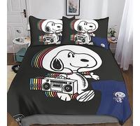 Snoopy Duvet Cover Set - Lovely Dog Comforter 3D Bedspread with Pillow Sham, Zipper Closure Quilt Cover 3 Pieces Set, Microfiber Double (200x200cm)