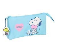 Snoopy Love - Triple Pencil Case, Children's Pencil Case, Ideal for School-Aged Children, Comfortable and Versatile, Quality and Resistance, 22 x 3 x 12 cm, Light Blue, M, Casual