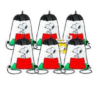 Snoopy Party Favor Bags Set - Bundle with 6 Peanuts Drawstring Bags for Kids Plus Tattoos, More | Snoopy Birthday Party Supplies for Kids, Boys, Girls