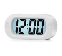 Snooze Alarm Clock with Large LCD for Easy Reading, Lightweight and Portable for Travel (white)