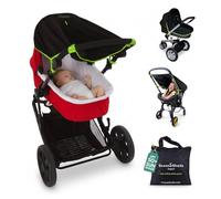 SnoozeShade Original 0-6m Pram and Buggy Sun Shade Baby Sleep Aid with Safety Green Trim Blocks 99% UV UPF 50 Breathable Blackout Canopy for Carrycot and Pushchair