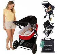 SnoozeShade Original pram Sun Shade and Parasol Alternative, 97%+ UV | Grey trim. Universal fit sunshade for bassinets and lie-flat prams. Most effective UVE rating, ARPANSA tested