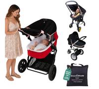 SnoozeShade Original pram Sun Shade, Umbrella Alternative, Blocks 97%+ UV | Pink trim. Universal fit sunshade cover for carrycots and prams. Most effective UVE rating, ARPANSA tested
