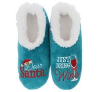 Snoozies Christmas Pairables Santa, Just bring Wine Super Soft Sherpa Fleece Slippers Womens UK sizes 3-9 (Dear Santa Just Wine, UK Footwear Size System, Adult, Women, Alpha, Medium, Large)