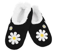 Snoozies! Daisy Flowers Super Soft Womens Slippers with Non-Slip Sole - Ladies sizes from 3-7 (Black, UK Footwear Size System, Adult, Women, Alpha, Medium, Medium)