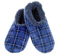 Snoozies! Men's Velour Fleece Lined Men’s House Slippers - Super Soft with Non-Slip Sole - sizes from 6-11 (Blue, medium)