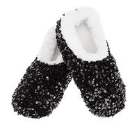 Snoozies! Pairables Bling Sequins Super Sparkly Womens Slippers Soft Sherpa Fleece Non Slip Sole Ladies Sizes 3-9 (Black)