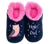 Snoozies! Pairables Countryside Animals & Insects Womens Slippers Soft Sherpa Fleece Non Slip Sole Ladies Sizes 3-9 (Night Owl)