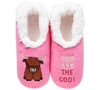 Snoozies! Pairables Countryside Animals & Insects Womens Slippers Soft Sherpa Fleece Non Slip Sole Ladies Sizes 3-9 (Highland Coo)