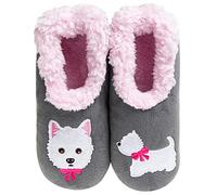 Snoozies! Pairables Westie Dog, Super Soft Sherpa Fleece Womens Slippers, Non Slip Sole - Ladies Sizes 3-7 (Extra Large)