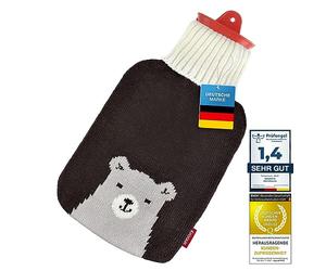 Snoozy® hot Water Bottle with Soft and Cuddly Cover XXL with 2 Litre Volume for Long-Lasting Warmth; 100% Natural Rubber. (Bear)