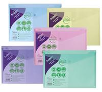 Snopake [100% Recycled] A4 Reborn Polyfile Popper Wallet with Press Stud Closure - Pastel Asstd [Pack of 5] Ref: 15912