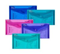 Snopake 10035 Polyfile DL Popper Wallet File with Press Stud - Assorted Electra (Pack of 5)